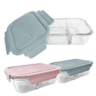 Borosilicate Glass Container with Lid (2 Compartments)