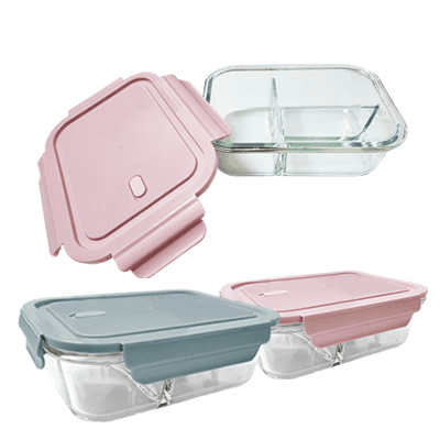 Borosilicate Glass Container with Lid (3 Compartments)